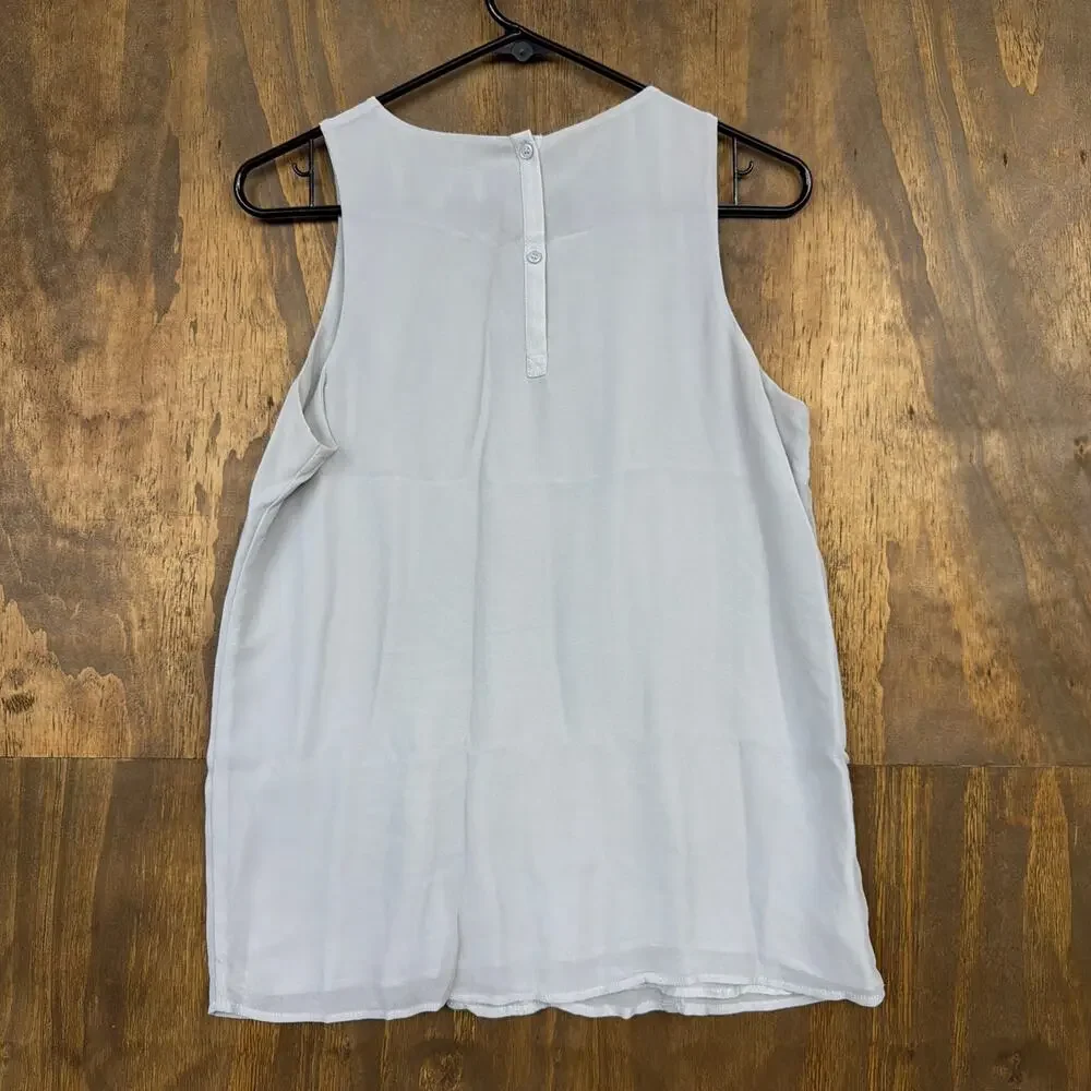 Ann Taylor LOFT Womens Blouse Gray Blue Ruffle Front Sleeveless Lined Small - Picture 8 of 9